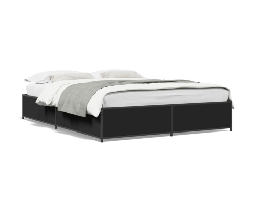 Estructura de cama madera de ingeniería y metal negro 120x200cm