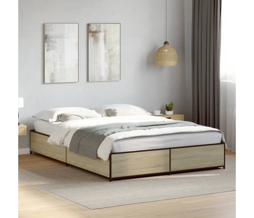 vidaXL Estructura cama madera ingeniería metal roble Sonoma 140x190 cm