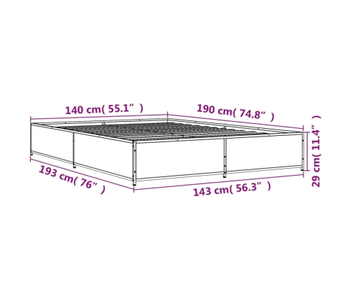 Estructura cama madera ingeniería metal roble Sonoma 140x190 cm