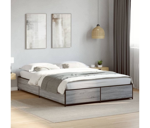 Estructura cama madera ingeniería metal gris Sonoma 140x190 cm