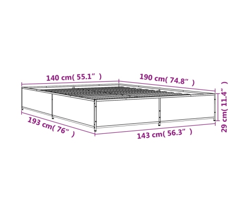 Estructura cama madera ingeniería metal gris Sonoma 140x190 cm