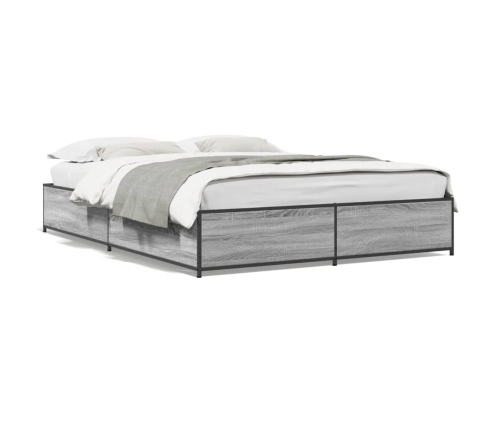 Estructura cama madera ingeniería metal gris Sonoma 140x190 cm