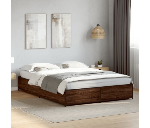 Estructura cama madera ingeniería metal marrón roble 140x190 cm