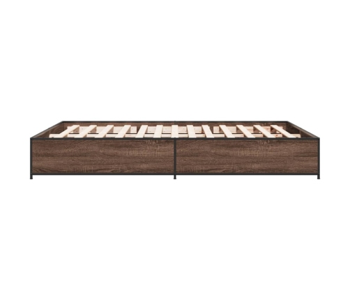 Estructura cama madera ingeniería metal marrón roble 140x190 cm