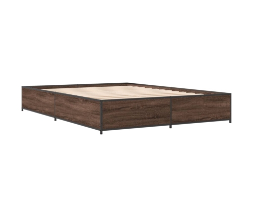 Estructura cama madera ingeniería metal marrón roble 140x190 cm