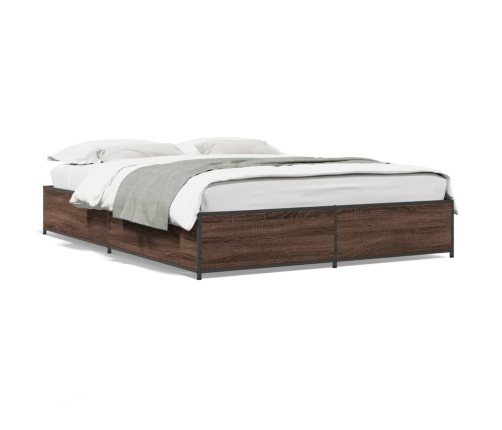 Estructura cama madera ingeniería metal marrón roble 140x190 cm