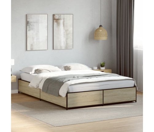 Estructura cama madera ingeniería metal roble Sonoma 135x190 cm