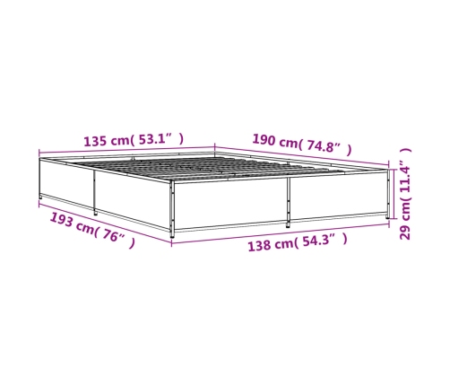 Estructura cama madera ingeniería metal roble Sonoma 135x190 cm