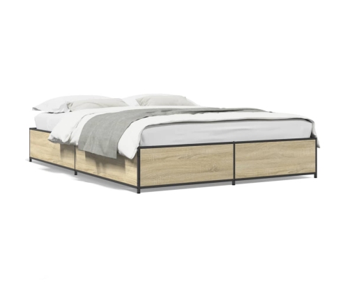Estructura cama madera ingeniería metal roble Sonoma 135x190 cm