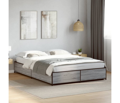 Estructura cama madera ingeniería metal gris Sonoma 135x190 cm