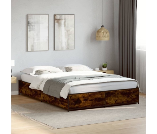 Estructura cama madera ingeniería metal roble ahumado 120x190cm