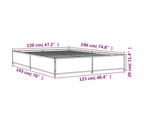 Estructura cama madera ingeniería metal roble ahumado 120x190cm