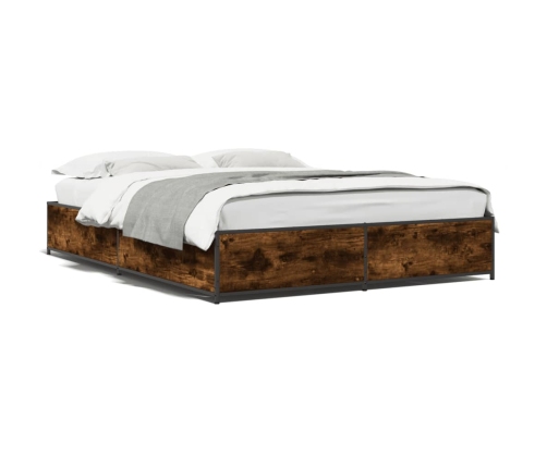 Estructura cama madera ingeniería metal roble ahumado 120x190cm