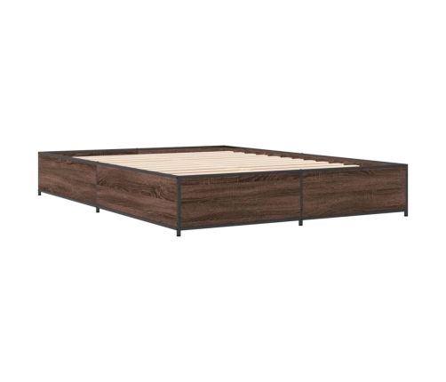 Estructura cama madera ingeniería metal marrón roble 120x190 cm