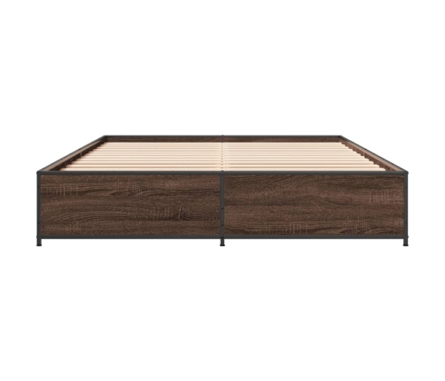 Estructura cama madera ingeniería metal marrón roble 120x190 cm