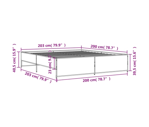 Estructura cama madera ingeniería metal roble Sonoma 200x200 cm