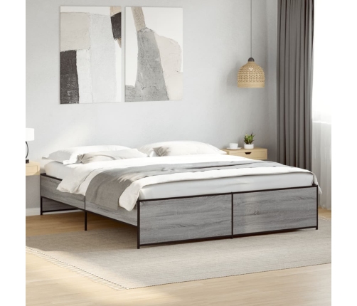 Estructura cama madera ingeniería metal gris Sonoma 200x200 cm