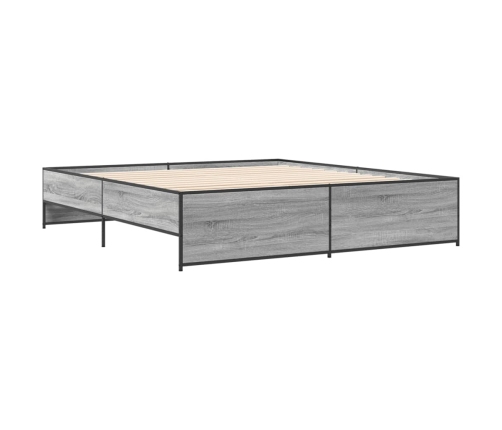 Estructura cama madera ingeniería metal gris Sonoma 200x200 cm