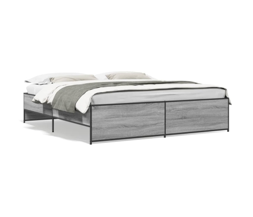 Estructura cama madera ingeniería metal gris Sonoma 200x200 cm