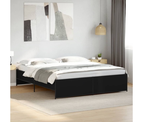 Estructura de cama madera de ingeniería y metal negro 180x200cm
