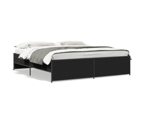 Estructura de cama madera de ingeniería y metal negro 180x200cm