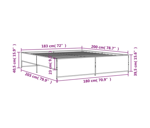 Estructura cama madera ingeniería metal roble Sonoma 180x200 cm