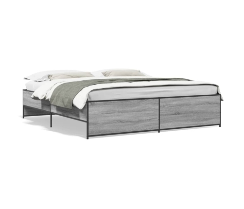 Estructura cama madera ingeniería metal gris Sonoma 180x200 cm