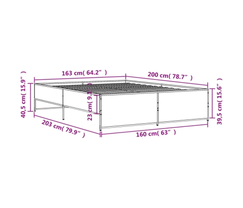 Estructura cama madera ingeniería metal roble ahumado 160x200cm