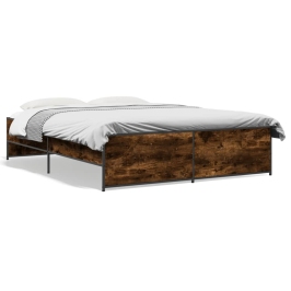 Estructura cama madera ingeniería metal roble ahumado 160x200cm