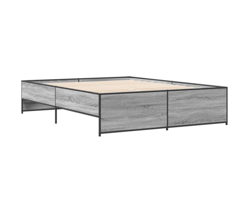 Estructura cama madera ingeniería metal gris Sonoma 160x200 cm