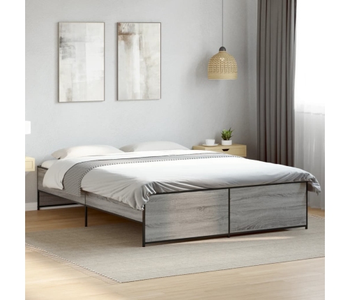 Estructura cama madera ingeniería metal gris Sonoma 160x200 cm