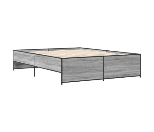 Estructura cama madera ingeniería metal gris Sonoma 160x200 cm