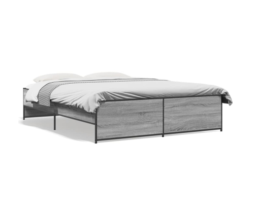 Estructura cama madera ingeniería metal gris Sonoma 160x200 cm