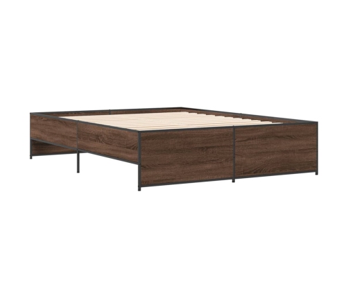 Estructura cama madera ingeniería metal marrón roble 160x200 cm