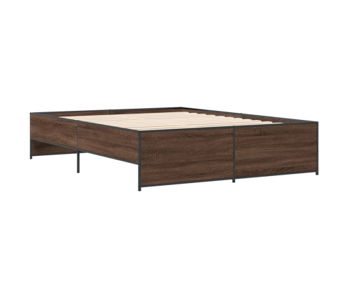 Estructura cama madera ingeniería metal marrón roble 160x200 cm