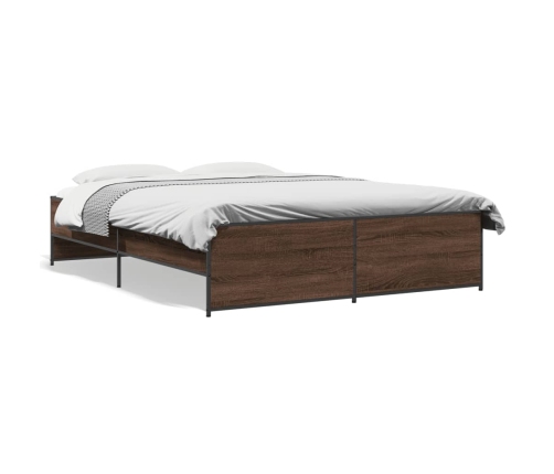 Estructura cama madera ingeniería metal marrón roble 160x200 cm