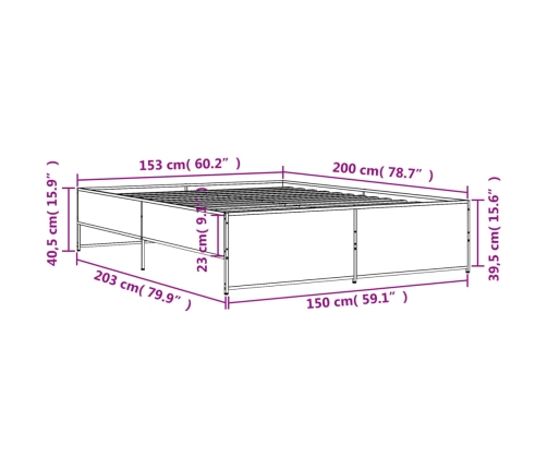 Estructura de cama madera de ingeniería y metal negro 150x200cm