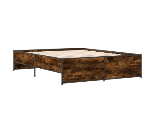 Estructura cama madera ingeniería metal roble ahumado 150x200cm