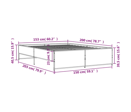 Estructura cama madera ingeniería metal roble ahumado 150x200cm