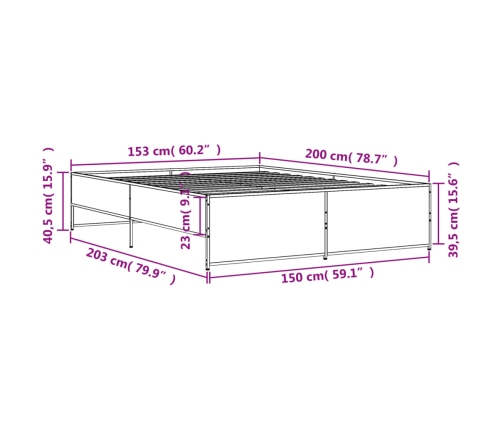 Estructura cama madera ingeniería metal gris Sonoma 150x200 cm
