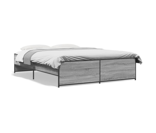 Estructura cama madera ingeniería metal gris Sonoma 150x200 cm