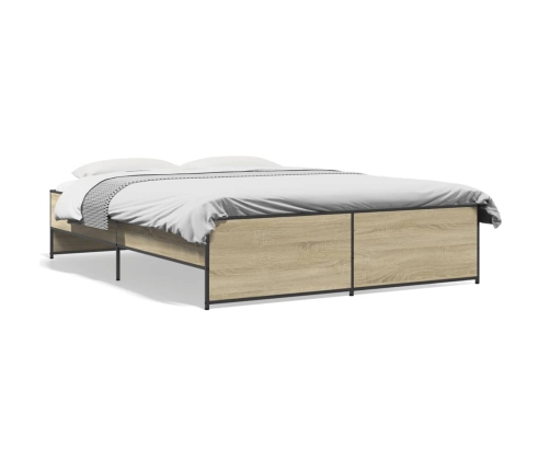 Estructura cama madera ingeniería metal roble Sonoma 140x200 cm