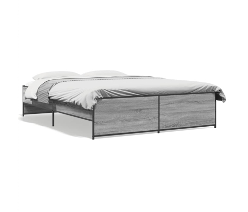 Estructura cama madera ingeniería metal gris Sonoma 140x200 cm