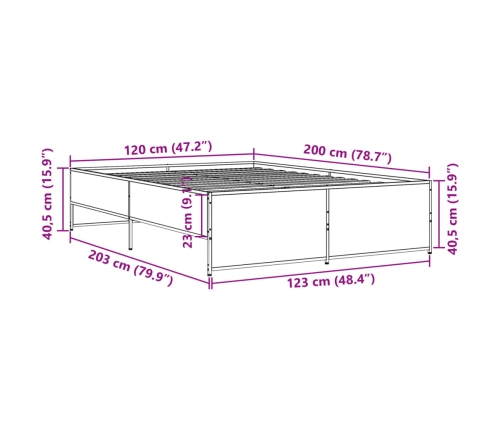 Estructura cama madera ingeniería metal roble ahumado 120x200cm