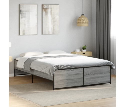 Estructura cama madera ingeniería metal gris Sonoma 120x200 cm