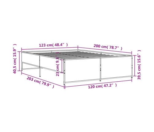 Estructura cama madera ingeniería metal gris Sonoma 120x200 cm