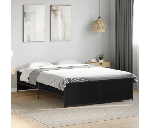 Estructura de cama madera de ingeniería y metal negro 140x190cm