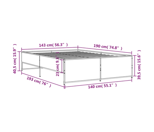 Estructura de cama madera de ingeniería y metal negro 140x190cm