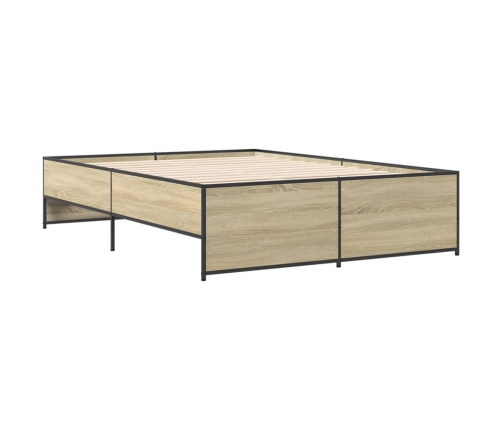 Estructura cama madera ingeniería metal roble Sonoma 140x190 cm