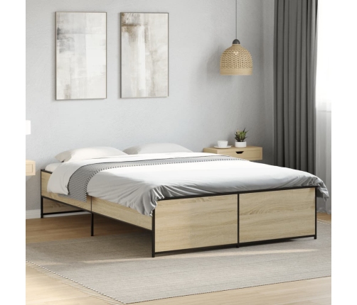 Estructura cama madera ingeniería metal roble Sonoma 140x190 cm